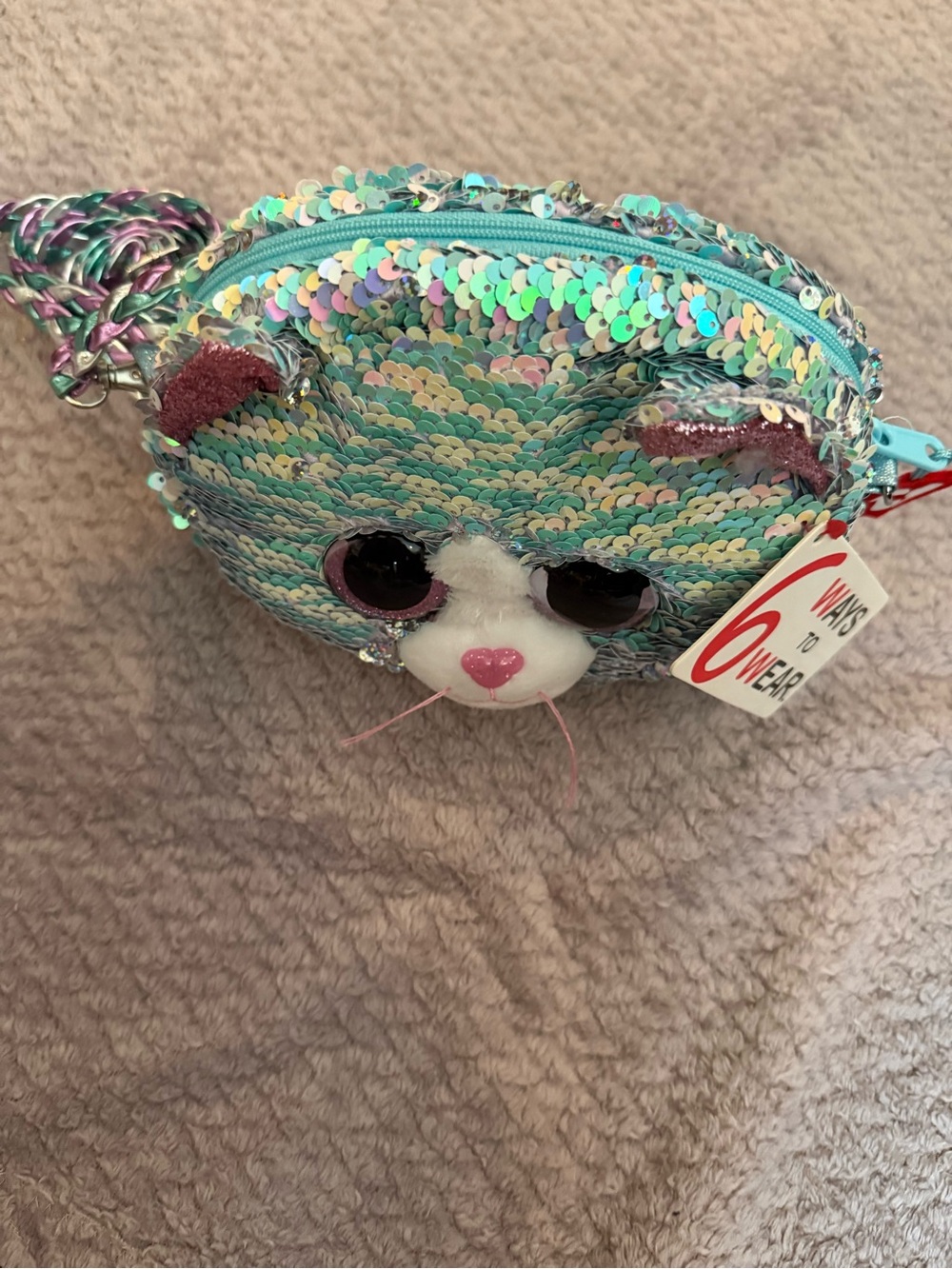 Ty Sequin Cat Crossbody Bag in Iridescent/Pink NWT 🌸✨ - Picture 2 of 6